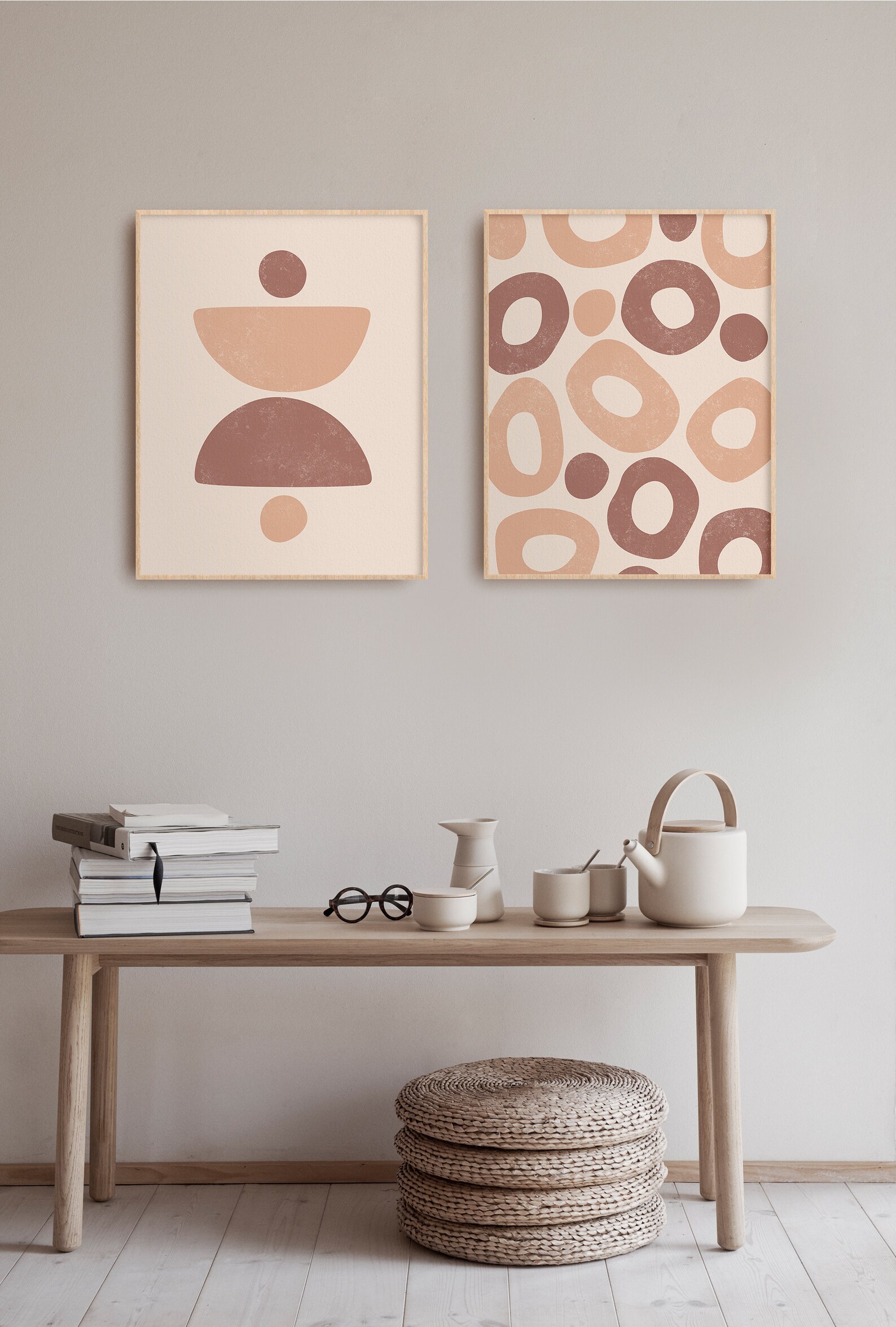 Mid Century Abstract Art Set of 2 Prints Modern Terracotta Etsy
