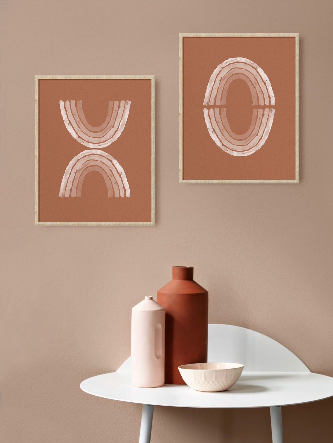 X and o print set boho rainbow wall art minimal terracotta etsy