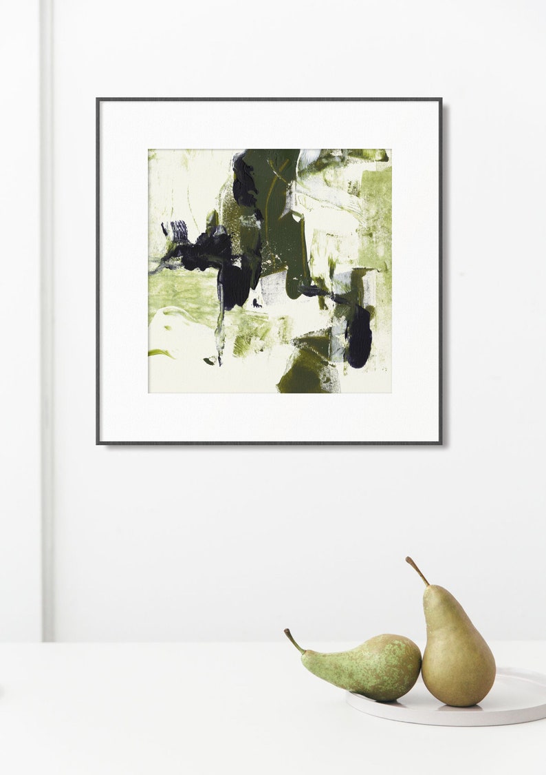 Olive Green, White and Black Abstract Painting contemporary square print minimalist art downloadable wall decor large printable art image 7