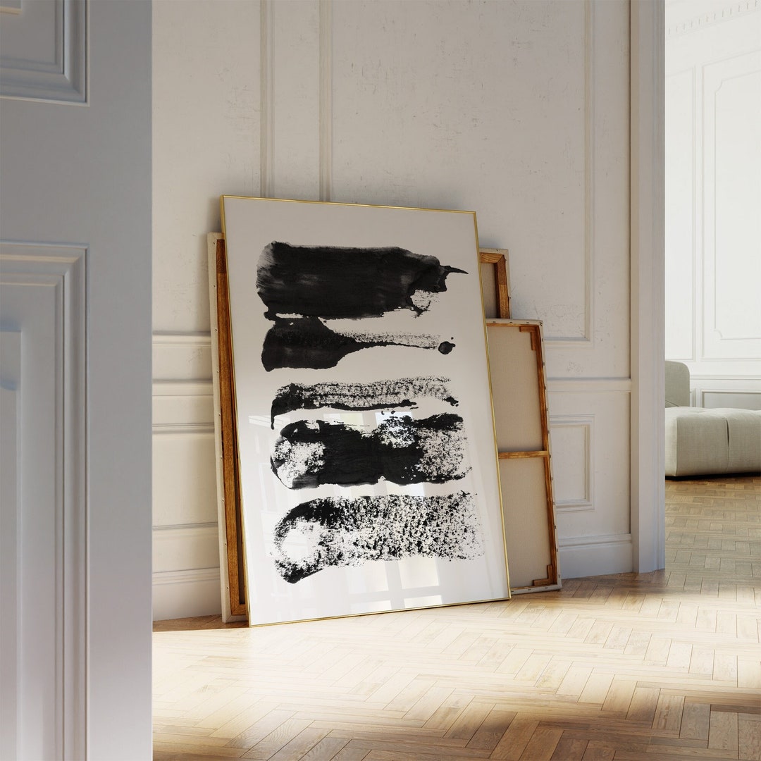 Black and White Brush Stroke Print - Modern Minimalist Wall Art ...