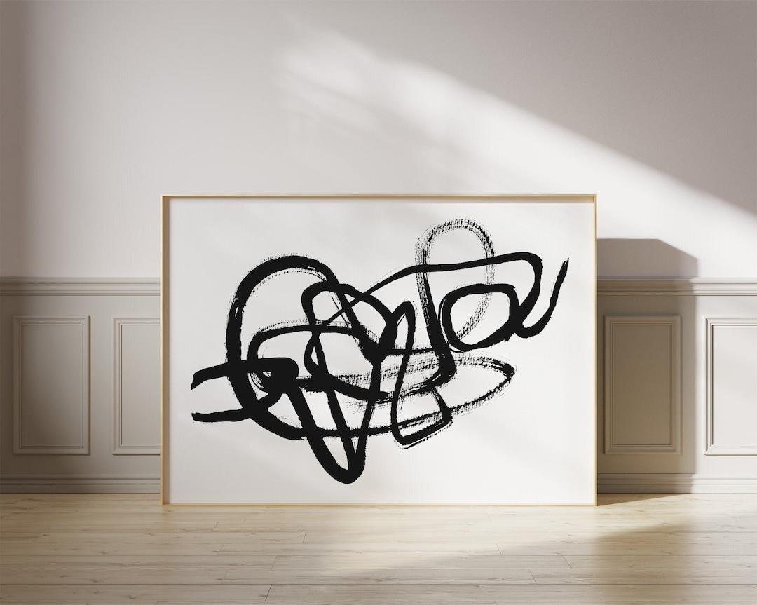 Black and White Brush Stroke Art - Japandi Minimalist Abstract Painting ...