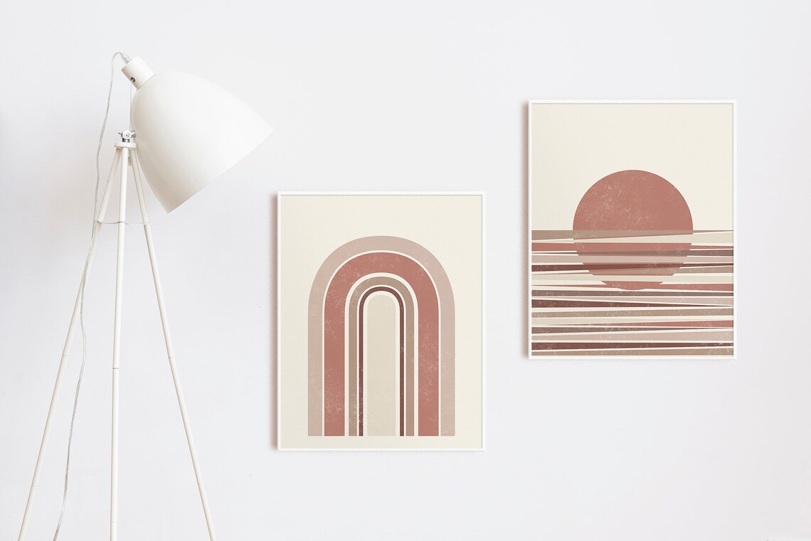 Set of 2 Mid Century Abstract Art Prints Modern Terracotta Etsy