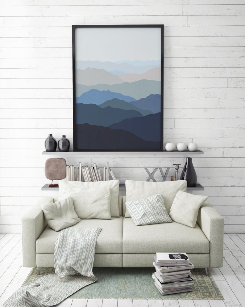 Blue Mountain Wall Art Scandinavian Minimalist Art Etsy