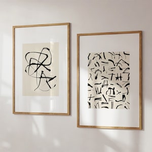 Arte de parede de duas peças - Conjunto de 2 impressões abstratas japonesas - Arte linear preta e creme sobre fundo branco - Pôsteres minimalistas para impressão - Decoração Wabi Sabi