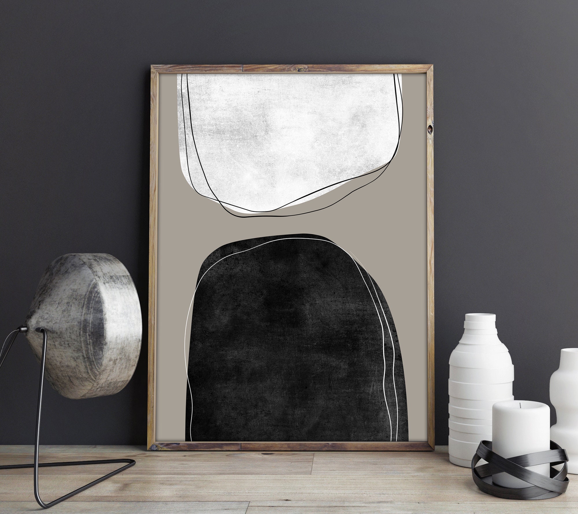 Modern Abstract Wall Art black white and gray minimalist | Etsy