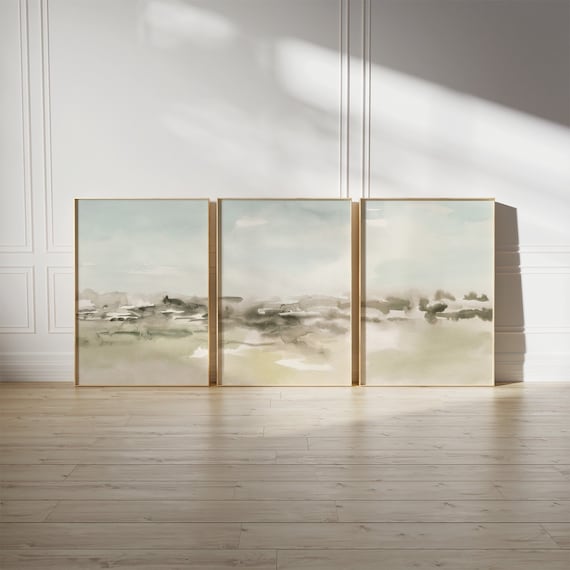 3 Piece Abstract Watercolor Landscape - set of 3 neutral tone printable paintings - warm color wall decor - large downloadable art prints