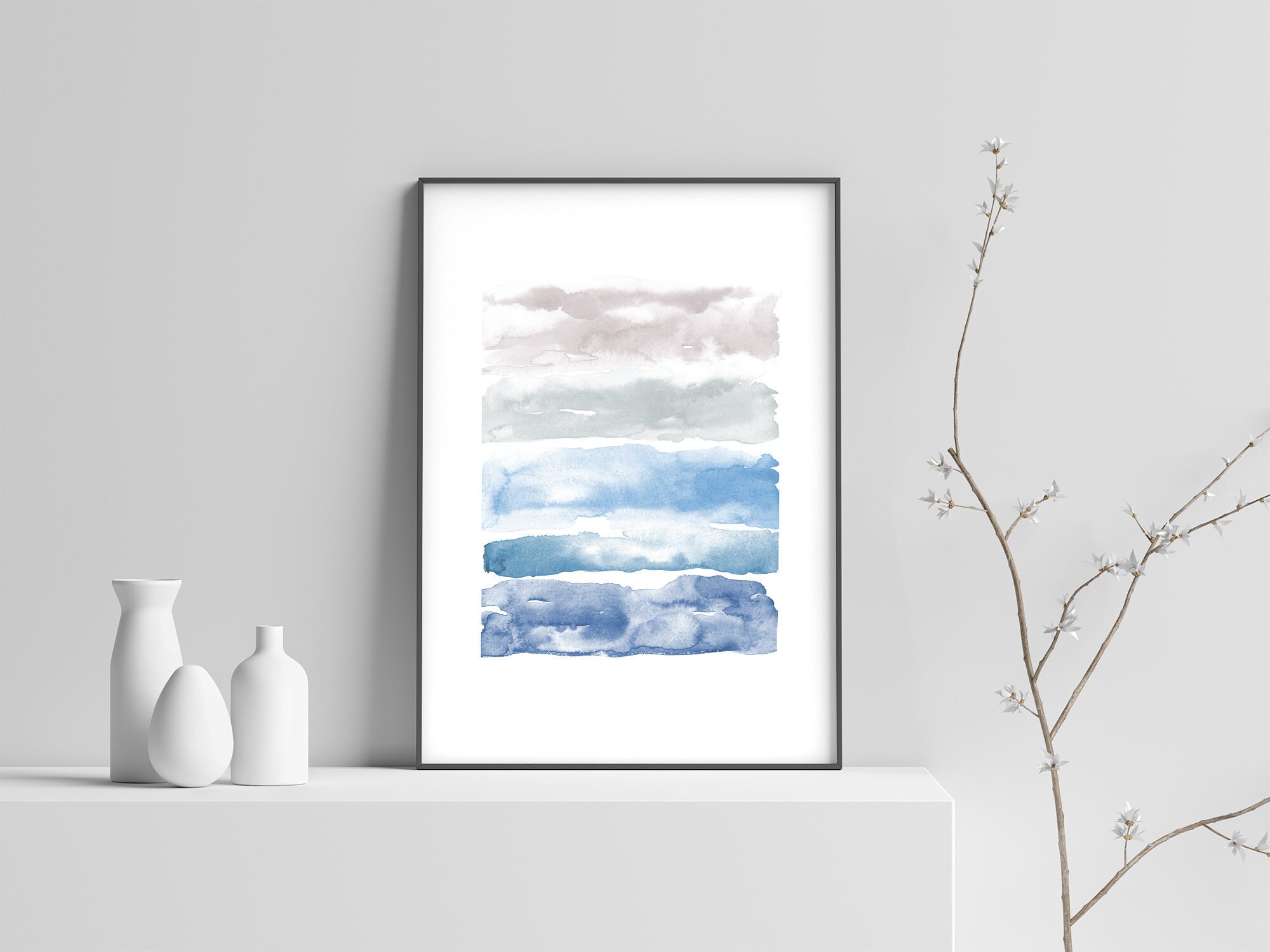 Abstract Watercolor Wall Art Beach House Decor Blue Gray Etsy