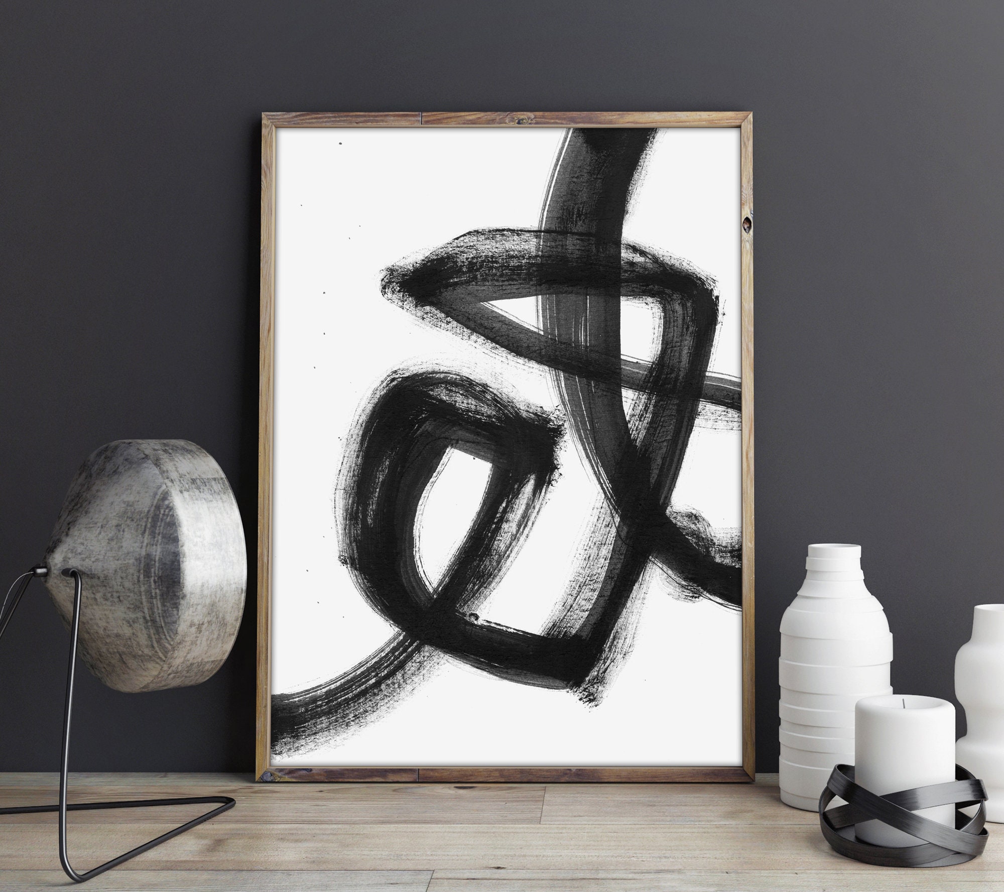 Brush Stroke Art Print abstract black and white painting | Etsy