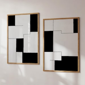 2er Set Abstrakte Hard-Edge Geometrische Gemälde - Moderne minimalistische druckbare Kunst - Schwarz-Weiß-Diptychon - große herunterladbare Drucke