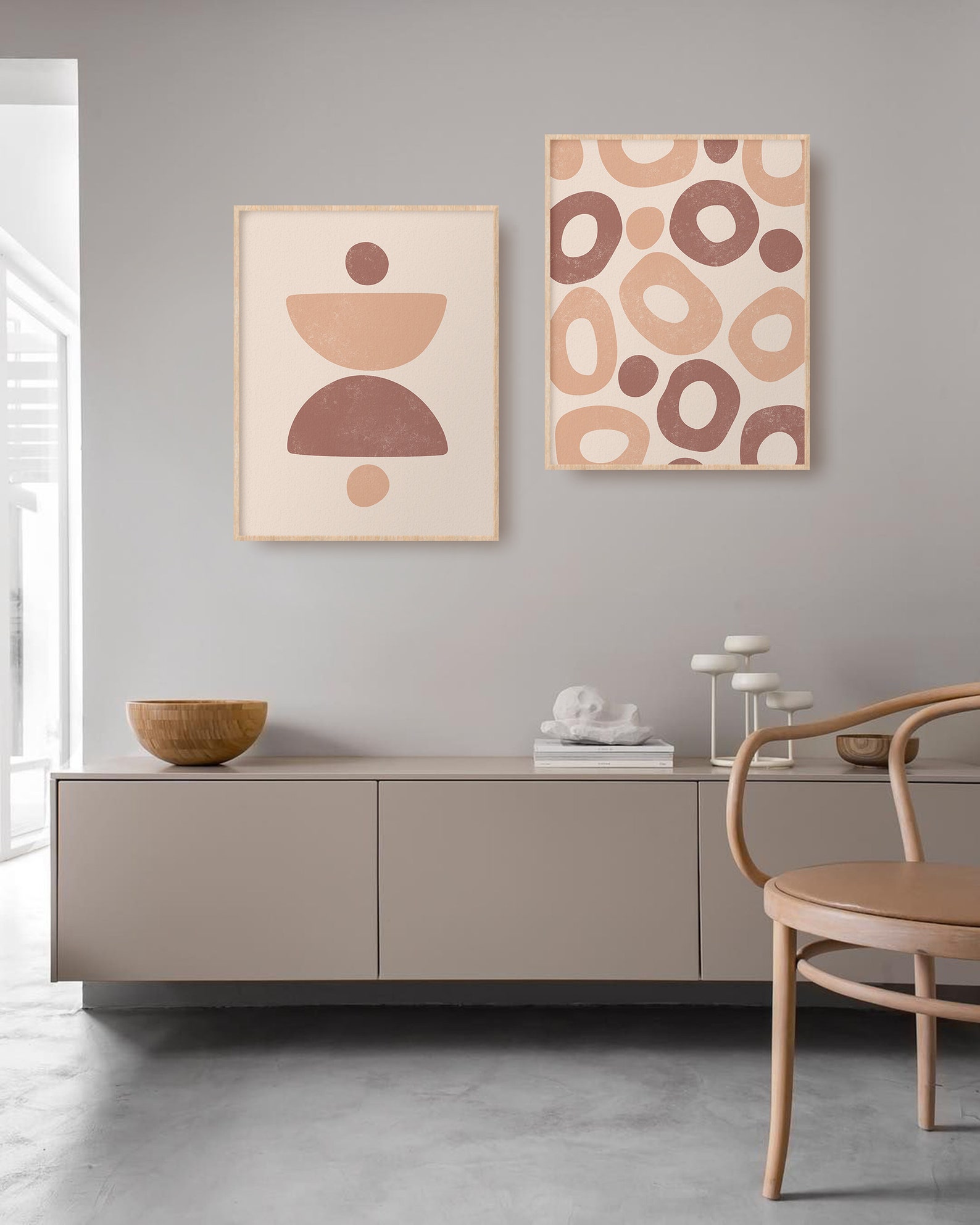 Mid Century Abstract Art Set of 2 Prints Modern Terracotta Etsy