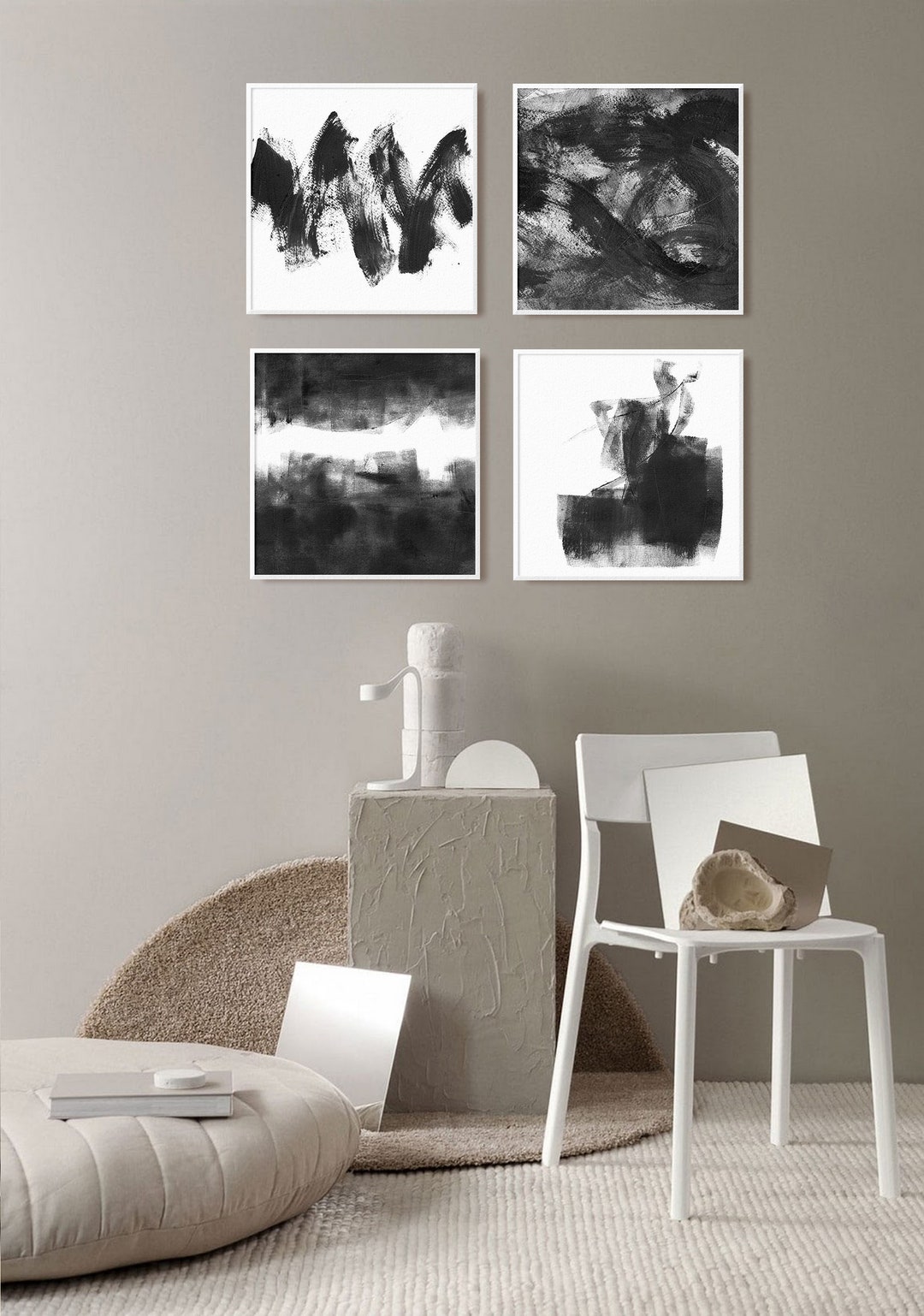 Set of 4 Black and White Abstract Art Prints Modern - Etsy