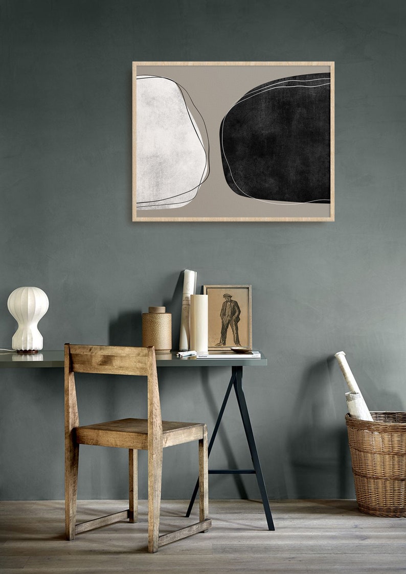 Modern Abstract Wall Art Black White and Gray Minimalist Etsy