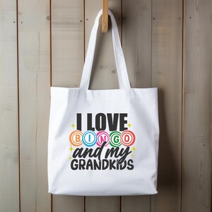 Bingo Grandma Tote Bag, Grandkids Gift Canvas Bag, Family Game Night Market Tote, Love Bingo Reusable Shopping Bag, Customizable Bingo