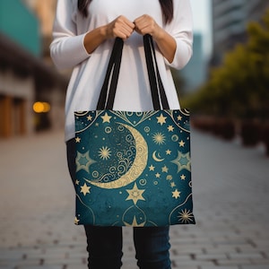 Celestial Tote Bag - Starry Night Canvas Bag, Space Theme Shoulder Tote, Galaxy Print Shopping Tote, Astronomical Carryall, Cosmic Market