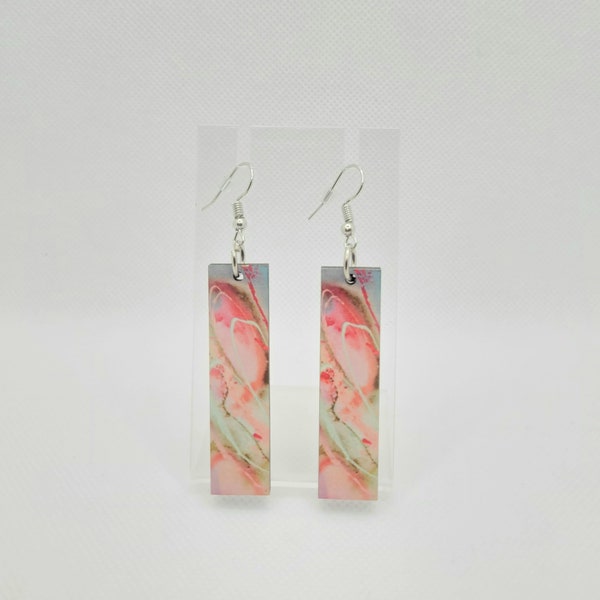 Pink Marble Bar Earring, Sleek Marble Drop Earring