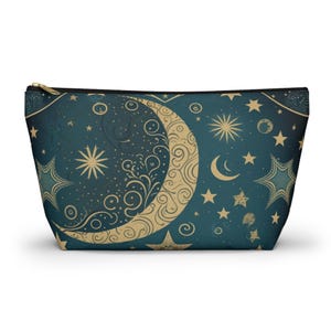 Celestial Pouch, Makeup Bag, Starry Night Accessory Case, Galaxy Toiletry Organizer, T-bottom Design