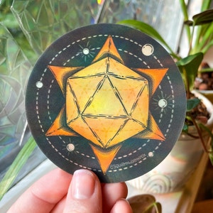 D20 Sun Vinyl Sticker, Waterproof, Matte, Holographic