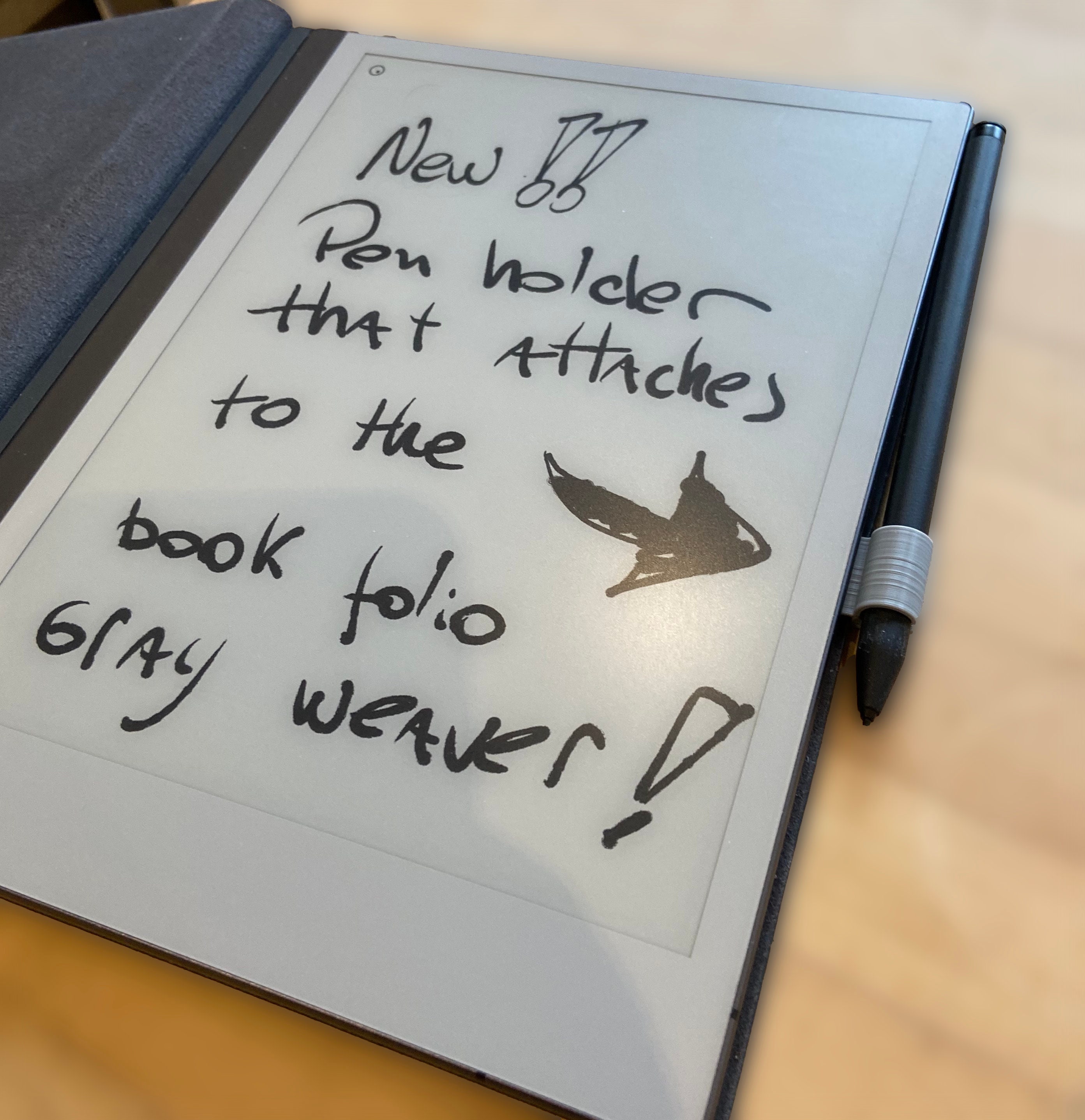 Pen Holder for Remarkable 2 Book Folio Gray Polymer Weave 