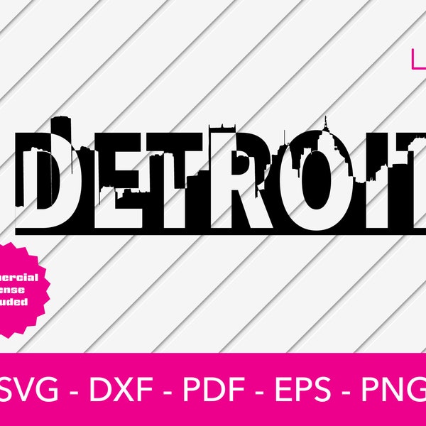 Detroit Logo Svg, Detroit, Michigan Skyline Cityscape Silhouette SVG Cut File - PNG - DXF - Cricut - Vector Clipart Instant Download