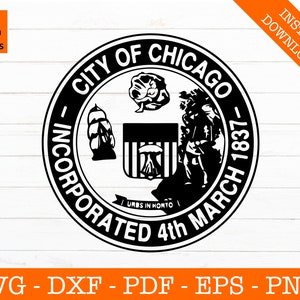 Chicago Svg, Chicago Seal Svg, Chicago Wapen Svg, Chicago Badge SVG Cut File - PNG - DXF - Cricut - Vector Clipart - Instant Download