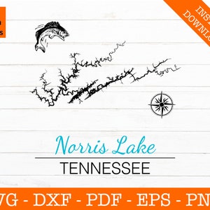 Norris Lake SVG, Tennessee Lake kaart, digitale download, Lake Norris PNG, Norris Lake Tennessee, muur sticker, stickers sticker kaart ontwerp, vector