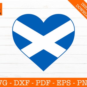 Escócia Svg, Escócia Bandeira nacional em formato de coração escocês - Arquivo cortado - png - dxf - Cricut - Clipart vetorial - Design - Download instantâneo