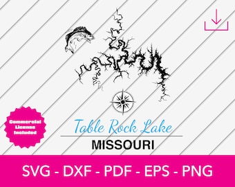 Table Rock Lake, Missouri Map Shape SVG Cut File - PNG - DXF - Cricut - Vector Clipart - Design - Instant Download