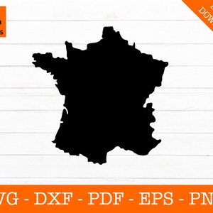 Könnte beinhalten: Schwarze Silhouette des Landes Frankreich. Dieser digitale Download enthält die Dateiformate SVG, DXF, PDF, EPS und PNG.