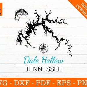 Dale Hollow Lake Karte SVG geschnitten Datei - PNG - DXF - Cricut - Sommer Vektor Clipart