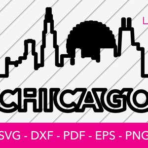 Chicago, Illinois Skyline Cityscape Silhouette Shadow SVG Cut File - PNG - DXF - Cricut - Vector Clipart - Download instantâneo