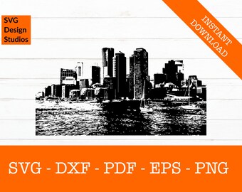 Boston, Massachusetts Skyline Cityscape Silhouette Shadow SVG Cut File - PNG - DXF - Cricut - Vector Clipart - Descarga instantánea