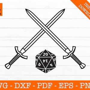 D&D Svg, Swords Svg, Role Playing Svg, Dice Svg, D20, Critical Hit, Crit, Cut File - PNG - DXF - Cricut - Vector Clipart - Instant Download