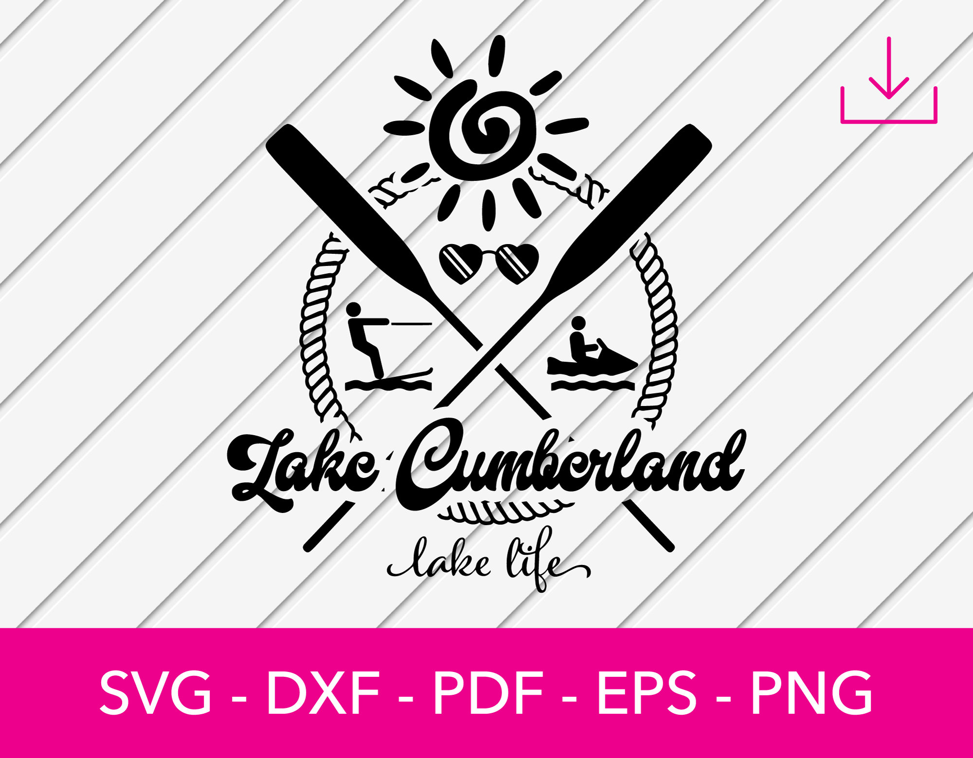 Lake Cumberland Svg, Lake Life Svg, Sun, Sunglasses, Jet Ski, Water Ski, Sublimation or Cut File - PNG - DXF - Cricut Summer Vector Clipart
