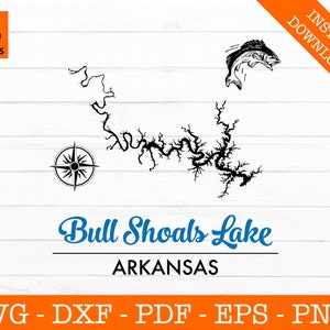 Bull Shoals Lake, Arkansas, Missouri Karte Form SVG geschnitten Datei - PNG - DXF - Cricut - Sommer Vektor Clipart - kommerzielle Lizenz enthalten