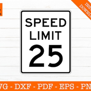 25 MPH snelheidslimiet teken Svg, silhouet schaduw SVG bestand knippen - png - dxf - eps - Cricut - sticker vorm Vector Clipart
