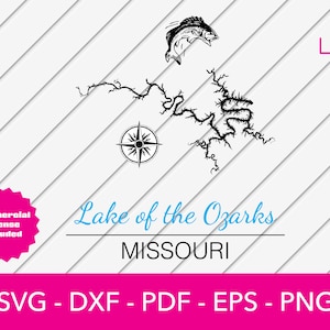 See der Ozarks Karte, See der Ozarks Karte SVG geschnitten Datei - PNG - DXF - Cricut - Sommer Vektor Clipart