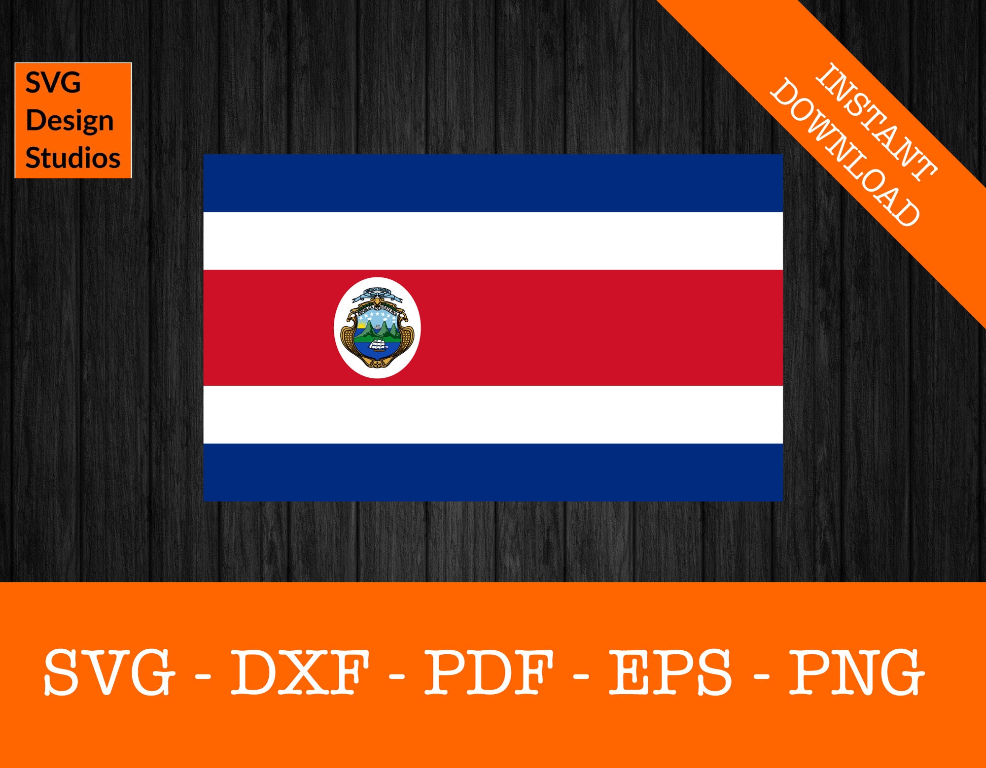 Costa Rica National Flag Clipart SVG Cut File PNG DXF Cricut