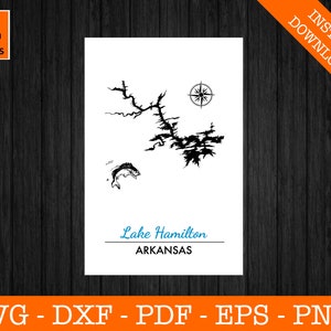 Lake Hamilton, Arkansas - Karte Form SVG Datei - PNG - DXF - Cricut - Sommer Vektor Clipart