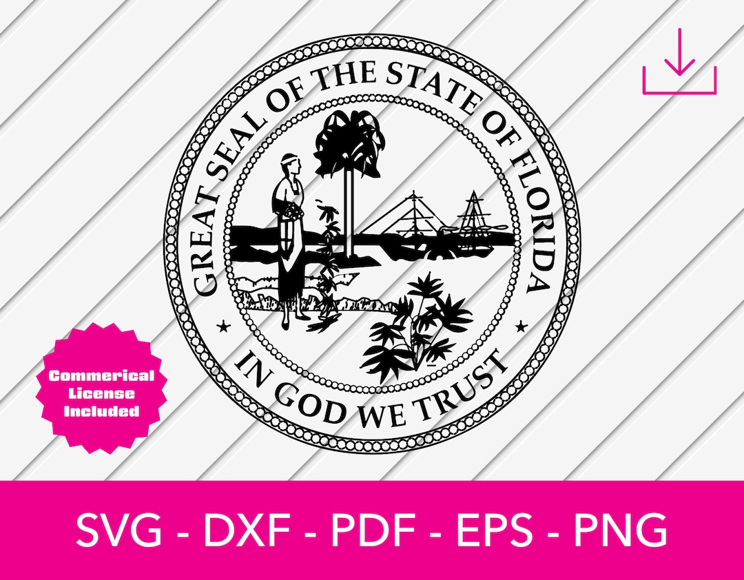 Black and White Florida State Seal Svg, Florida State Flag Svg Cut File