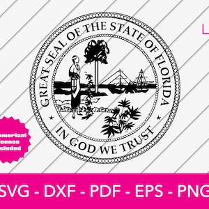 Schwarz und weiß Florida State Siegel SVG, Florida State Flagge SVG - geschnittene Datei - PNG - DXF - Cricut - Vektor Clipart - Design - Instant Download
