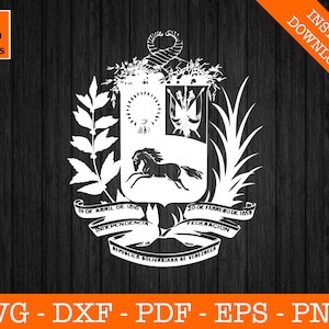 Puede incluir: Una silueta blanca del escudo de armas de Venezuela. El escudo de armas presenta un caballo blanco corriendo hacia la derecha, un escudo con una estrella y una cinta con el texto "19 DE ABRIL DE 1810 INDEPENDENCIA" y "20 DE FEBRERO DE 1859 FEDERACION", y una cinta con el texto "REPUBLICA BOLIVARIANA DE VENEZUELA".