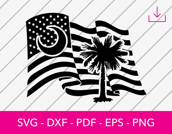 South Carolina Svg, Palm Tree Moon and Flag Svg, Clipart SVG - Cut File - PNG - DXF - Cricut - Vector Clipart - Design - Instant Download