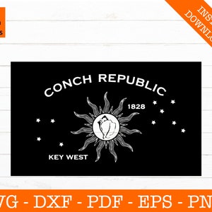 Noir et blanc conque République drapeau Svg, Key West, Floride Svg - fichier de coupe - png - dxf - Cricut - Vector Clipart - Design - téléchargement immédiat
