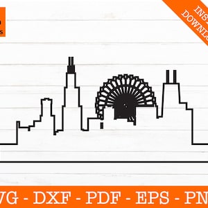 Chicago Svg, Chicago, Illinois Skyline Cityscape Silhouette Outline SVG Cut File - PNG - DXF - Cricut - Vector Clipart - Download instantâneo