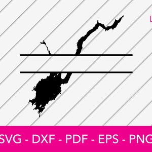 Great Sacandaga Lake Split Frame, New York Map Cut File - PNG - DXF - Cricut - Vector Clipart - Instant Download Commercial License Included