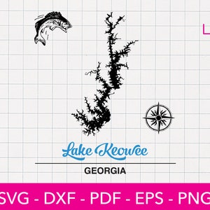 Lake Keowee, Georgia Map Shape SVG Cut File - PNG - DXF - Cricut - Summer Vector Clipart - Commercial License Included