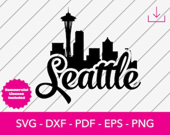 Seattle Svg, Space Needle Svg, Seattle Washington Svg, Skyline, Cityscape Silhouette SVG Cut File, PNG, DXF - Cricut - Vector Clipart