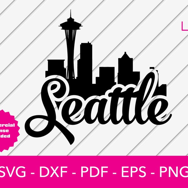 Seattle Svg, Space Needle Svg, Seattle Washington Svg, Skyline, Cityscape Silhouette SVG Cut File, PNG, DXF - Cricut - Vector Clipart