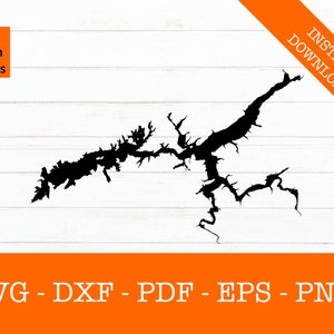 Watauga See Karte - See Leben - Form Tennessee Boot Leben SVG geschnitten Datei - PNG - DXF - Cricut - Sommer Vektor Clipart