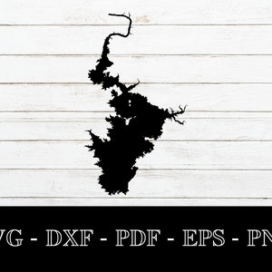 Lake Buchanan, Texas Karte Form SVG geschnitten Datei - PNG - DXF - Cricut - Sommer Vektor Clipart